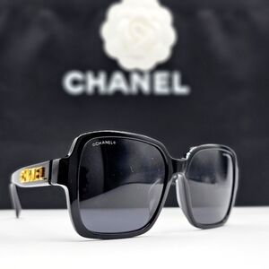 CHANEL BLACK SUNGLASSES CH5408A 622/S4 OVERSIZED GOLD LETTERS